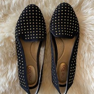 Me Too Gold-Studded Black Suede Flats